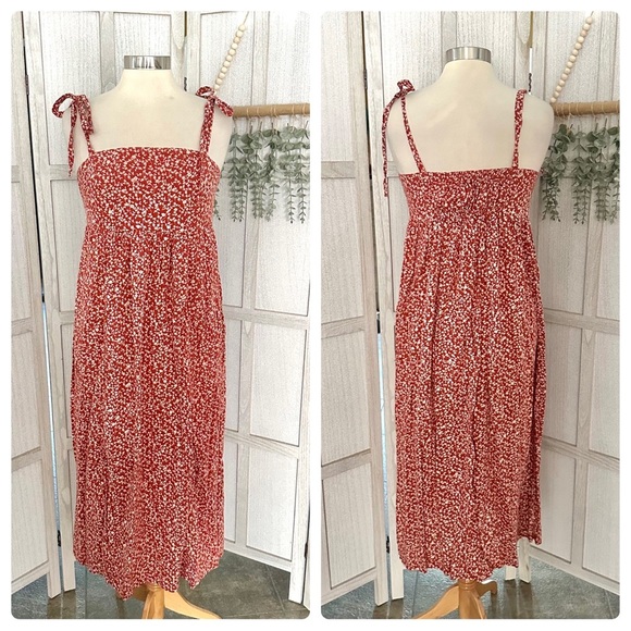 Old Navy Floral Print Sleeveless Midi Cotton Blend Tie Shoulder Dress Sz Medium - Picture 1 of 9